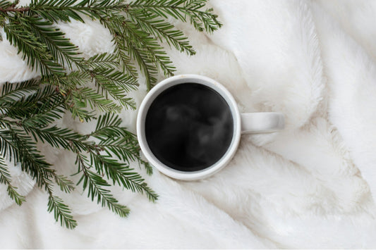 Black coffee in a white ceramic mug, a calm morning ritual